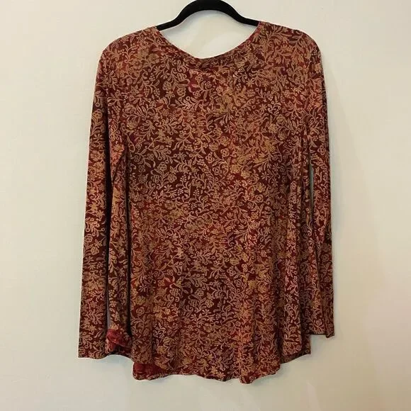 Peruvian Connection Long Sleeve Floral Pima Cotton Modal Blouse Women Size XS-S - Picture 3 of 8